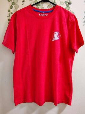 Chubbies Red Shaka Santa Crewneck Tee with Surfing Santa Logo